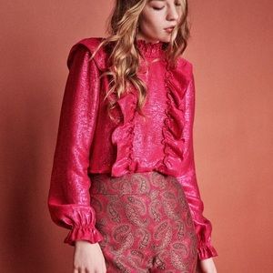 Sezane Filomene Blouse in Lurex Rose. US size 4. NWT.